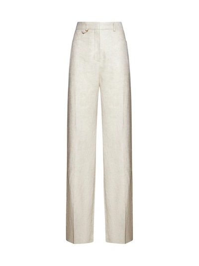Jacquemus Sauge Viscose And Linen Trousers In Light Beige