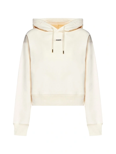 Jacquemus Cotton Cropped Grosgrain Logo Hoodie In Beige