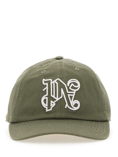 Palm Angels Monogram Embroidered Baseball Cap In Military White