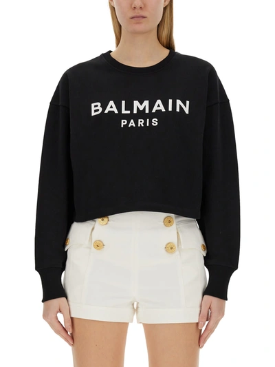 Balmain Paris Cotton Sweatshirt In Negro