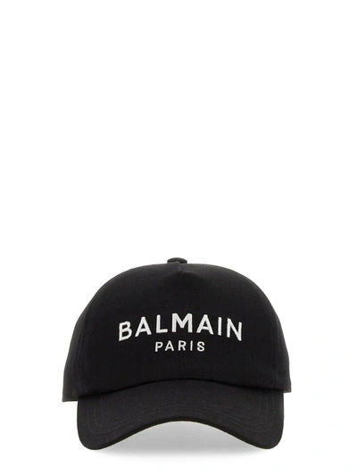 Balmain Baseball Hat With Logo In Nero