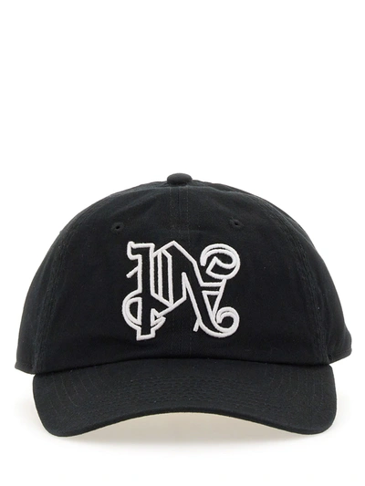 Palm Angels Monogram Embroidered Baseball Cap In Nero