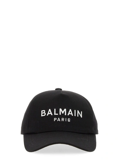 Balmain Baseball Hat With Logo In Nero