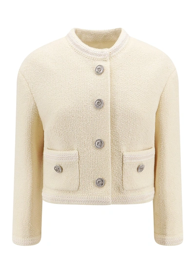 Gucci Button-up Tweed Jacket In Ivory/mix