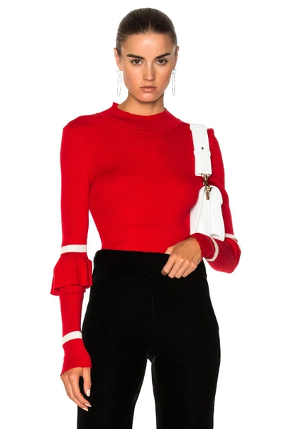 Maggie Marilyn Heart Whisperer Rib-knit Wool Sweater W/ Stripes In Red