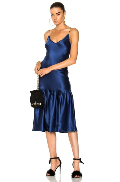 Maggie Marilyn Don't Underestimate Me Pleated Silk-satin Midi Dress In Blue
