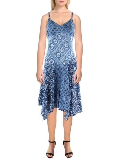 Lauren Ralph Lauren Petites Womens Linen Batik Fit & Flare Dress In Blue
