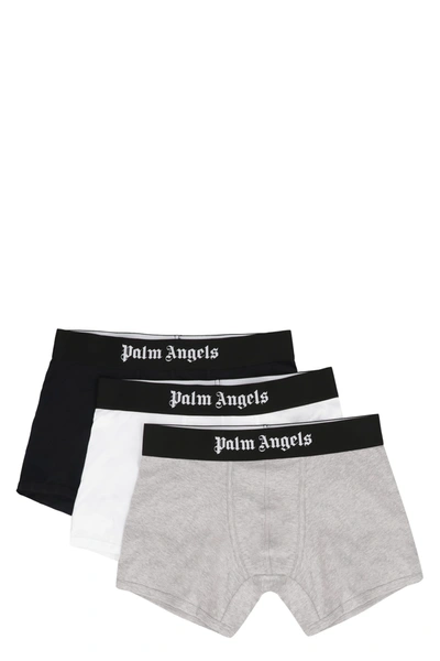 Palm Angels Bwg Palm Triple Boxer Shorts In Black/white/grey