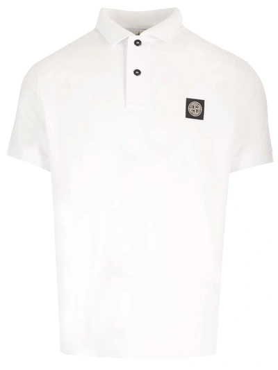 Stone Island Polo Shirt Slim Fit In Bianco