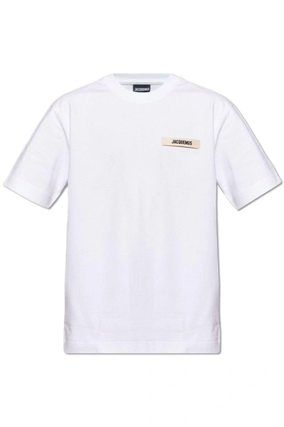 Jacquemus Logo Embroidered Crewneck T-shirt In Bianco