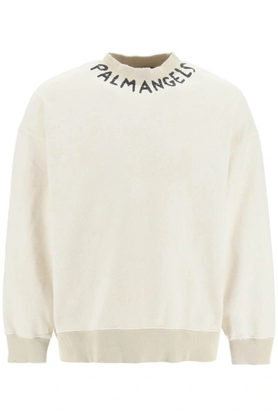 Palm Angels Vintage-effect Logo Sweatshirt In Bianco/nero