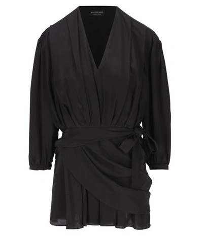 Balenciaga Draped Silk Dress In Black