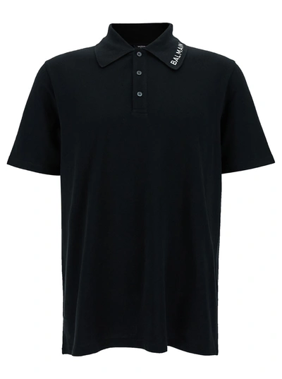Balmain Stitch Collar Polo -straight Fit In Black