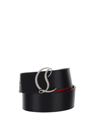 Christian Louboutin Cl Logo Belt In Black/loubi/silver