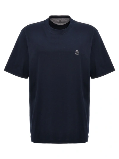 Brunello Cucinelli Logo T-shirt In Blue