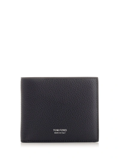 Tom Ford Full Grain Leather Wallet In Blue
