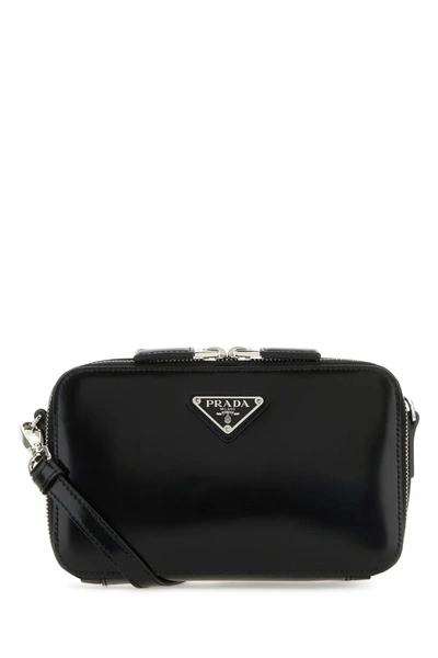 Prada Black Leather Brique Crossbody Bag In Default Title