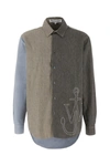 JW ANDERSON J.W. ANDERSON ANCHOR-EMBROIDERED COLOUR-BLOCK PATCHWORK SHIRT