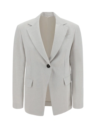 Brunello Cucinelli Linen And Cotton Blazer In Gesso