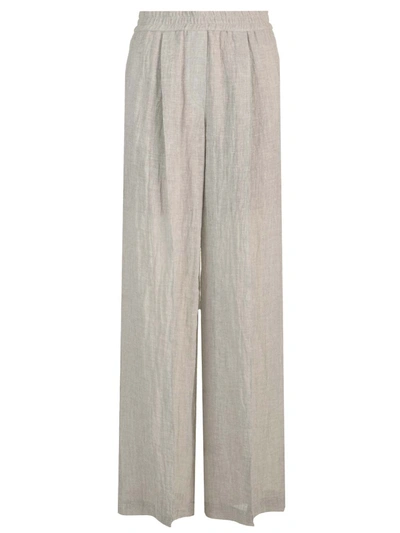 Brunello Cucinelli Wide Trousers In Linen Blend In Grey