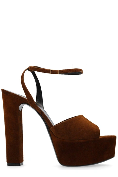 Saint Laurent Jodie Almond Toe Platform Sandals In Land