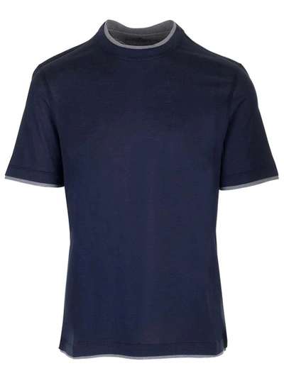 Brunello Cucinelli Double Layer Crewneck T-shirt In Navy