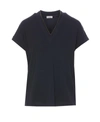 Brunello Cucinelli V-neck Top With Metallic Detail At Neckline In Navy