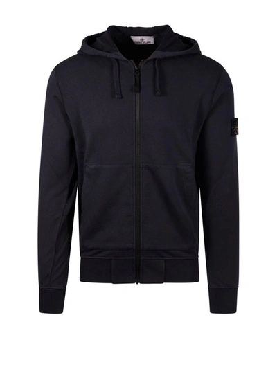 Stone Island Compass Patch Zipped Hoodie In Navy Blue