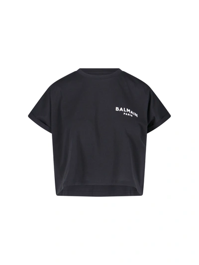 Balmain Logo Crop T-shirt In Noir/blanc
