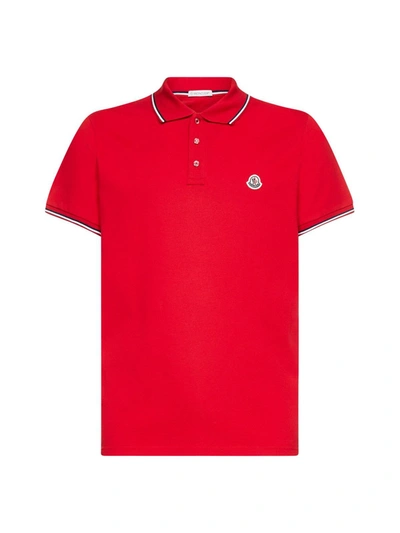 Moncler Logo Patch Polo Shirt In Rosso