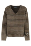 Prada V-neck Checked Pullover In Tabacco