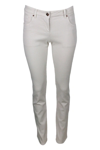 Brunello Cucinelli Five-pocket Garment-dyed Stretch Denim Trousers. Slim Model In White