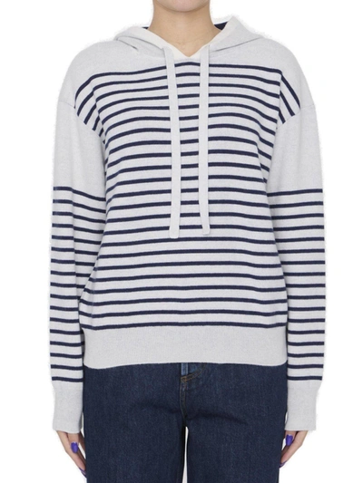 Loewe Striped Drawstring Knitted Hoodie In White