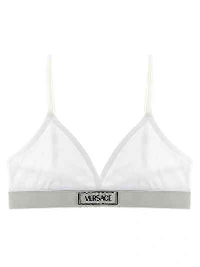 Versace Logo Ribbed Cotton Triangle Bra In White