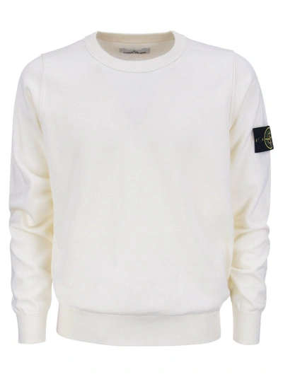 Stone Island Compass Patch Crewneck Sweatshirt In White