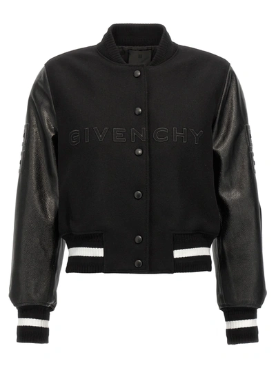 Givenchy Cropped Logo Bomber Jacket In White/black