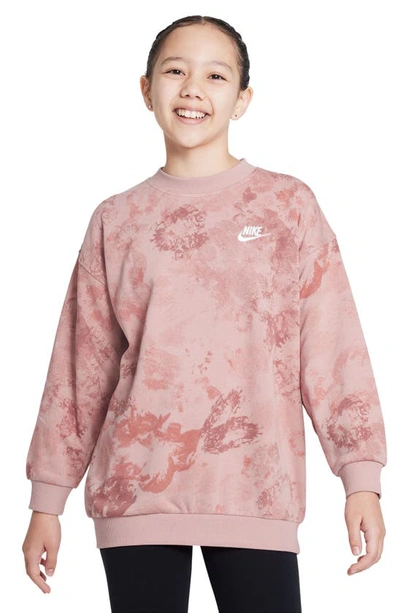 Nike Sportswear Club Fleece Big Kids' (girls') Oversized French Terry Crew-neck Sweatshirt In Pink