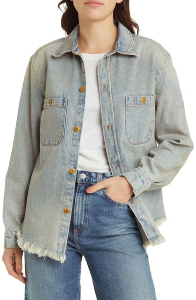 THE GREAT THE VENTURE FRAY DENIM SHIRT JACKET