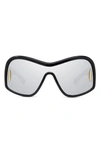 Loewe Anagram 144mm Mirrored Mask Sunglasses In Shiny Black / Smoke Mirror