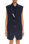 Thom Browne Oversize Sleeveless Cotton Blend Blazer In Navy