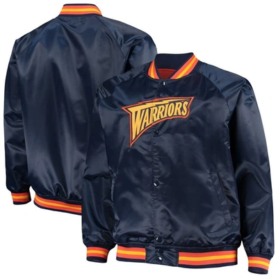 Mitchell & Ness Navy Golden State Warriors Big & Tall Hardwood Classics Raglan Satin Full-snap Jacke
