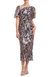JS COLLECTIONS JS COLLECTIONS MERLINA SEQUIN EMBROIDERED COCKTAIL MIDI DRESS