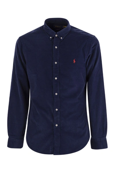 Polo Ralph Lauren Slim-fit Velvet Shirt In Navy Blue