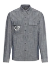 C.p. Company Chambray Long Sleeved Logo Shirt In Blue