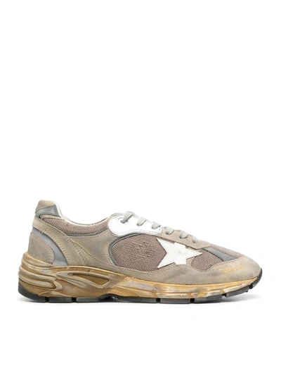 Golden Goose Running Dad Net And Suede Upper Leather Star In Brown