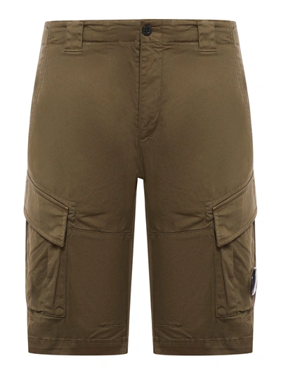 C.p. Company Stretch Sateen Cargo Shorts In Green