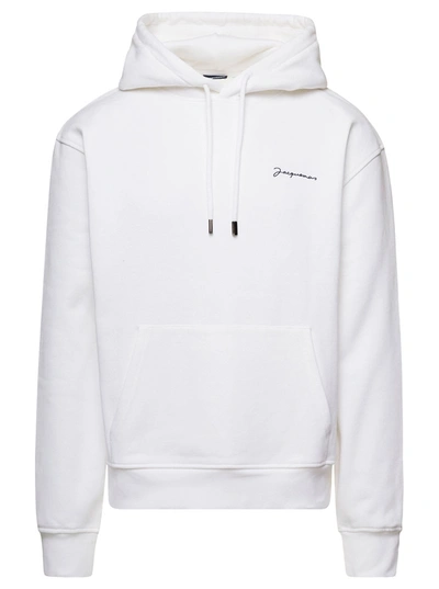 Jacquemus Felpa Con Cappuccio E Logo Ricamato In White