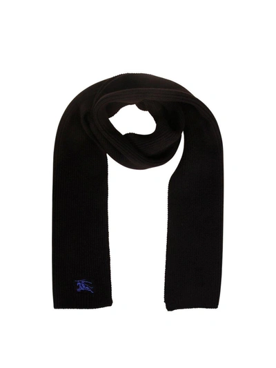 Burberry Logo Embroidered Ribbed Scarf In Black