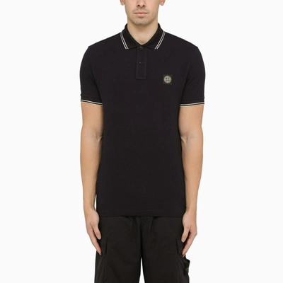 Stone Island Navy Short-sleeved Polo Shirt With Logo In Blu
