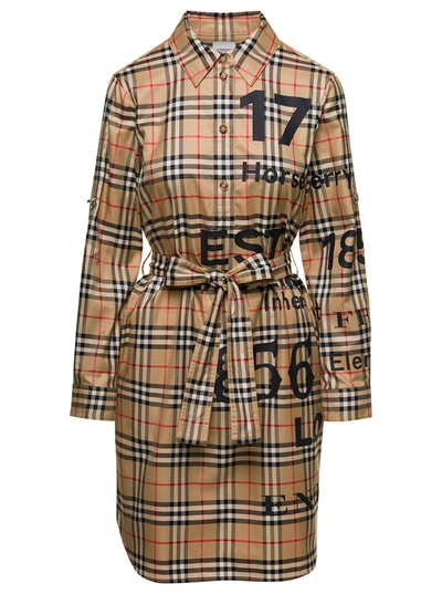 BURBERRY BURBERRY BEIGE VINTAGE TRENCH COAT WITH CHECK-PRINT ALL-OVER IN COTTON WOMAN